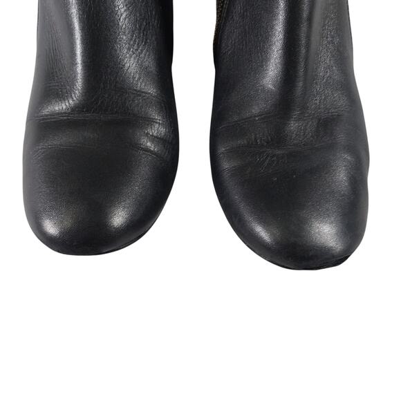 COLE HAAN! BLACK GENUINE LEATHER CHUNKY HEEL, DOUBLE ZIPPER ANKLE BOOTS! SZ 6.5B - Picture 5 of 11